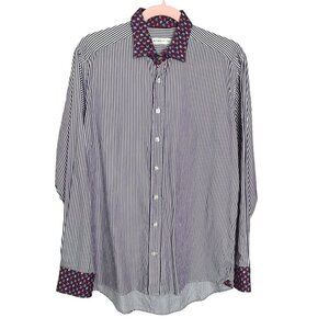 Etro Purple White Striped Button Down Shirt Men’s Size 41 Bird Print Cuffs Italy